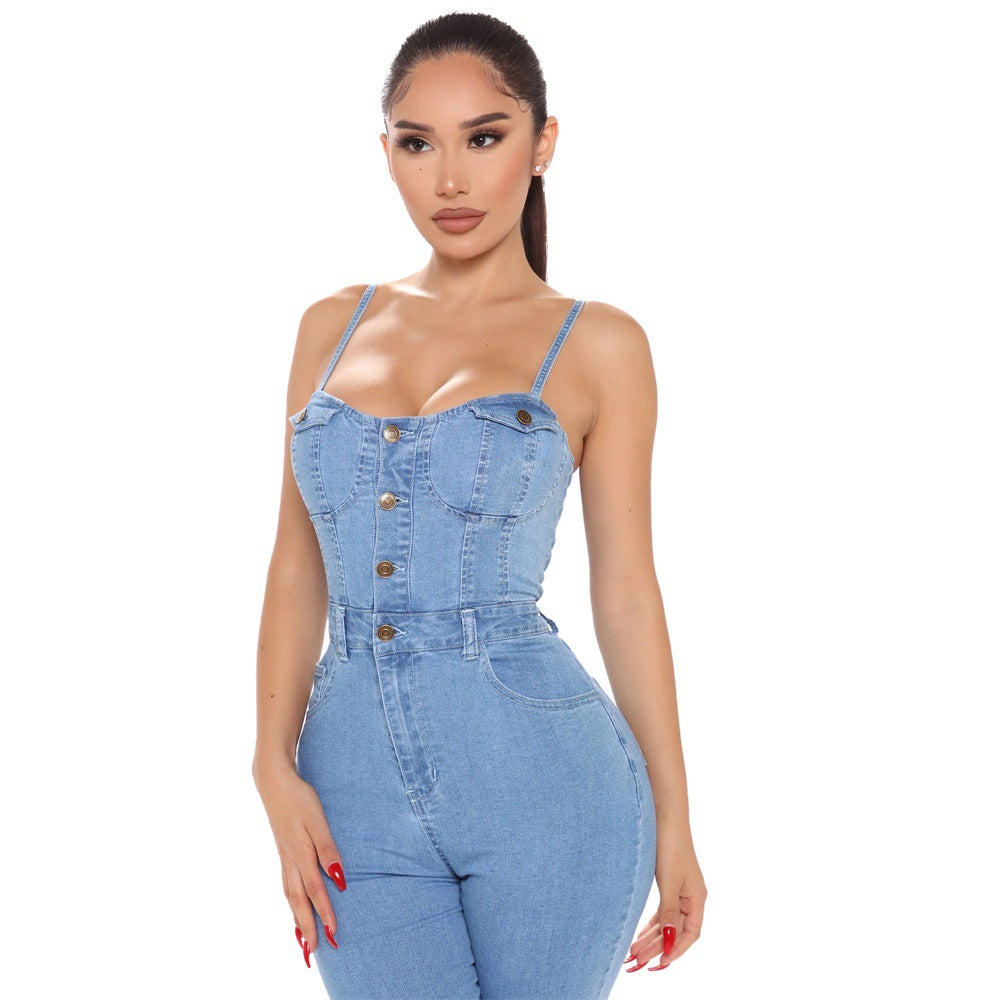 Casual Women's High Waist Trendy Denim Jumpsuit | GlamzLife