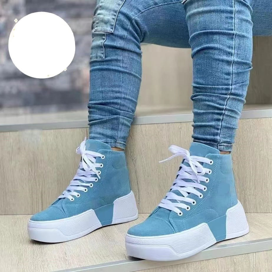 Chunky Heel Boots Round Toe Lace-Up Flats Shoes Suede Ankle Boots | GlamzLife