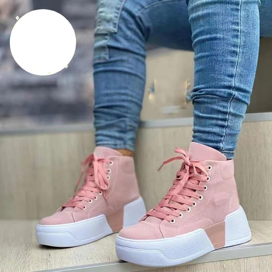 Chunky Heel Boots Round Toe Lace-Up Flats Shoes Suede Ankle Boots | GlamzLife