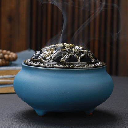 Copper Lid Ceramic Buddha with Antique Alloy Wire Incense Burner | GlamzLife