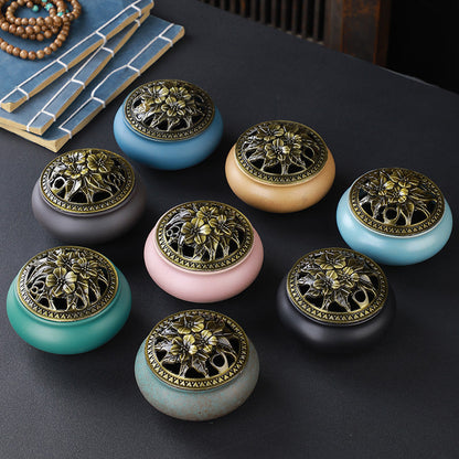 Copper Lid Ceramic Buddha with Antique Alloy Wire Incense Burner | GlamzLife