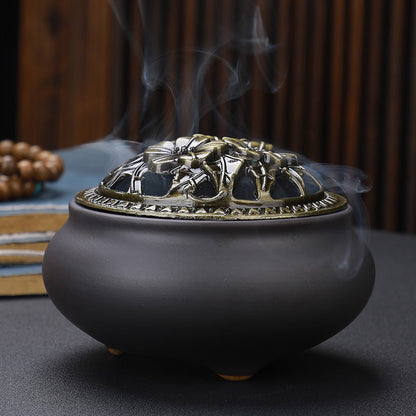 Copper Lid Ceramic Buddha with Antique Alloy Wire Incense Burner | GlamzLife