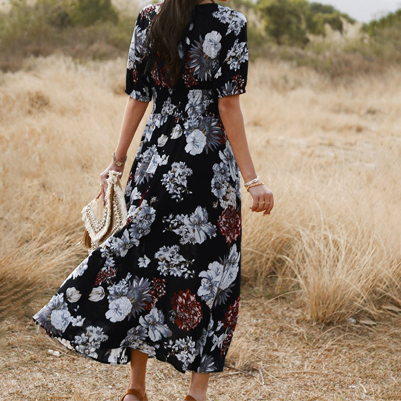 Floral V-Neck Front Slit Maxi Dress | GlamzLife