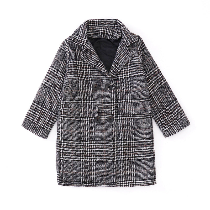 Grey Plaid Hound Stooth Coat For Girl's | GlamzLife