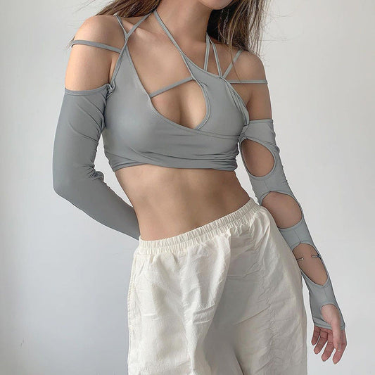 Halter Neck Strapless Halter Sleeves Crop Top | GlamzLife