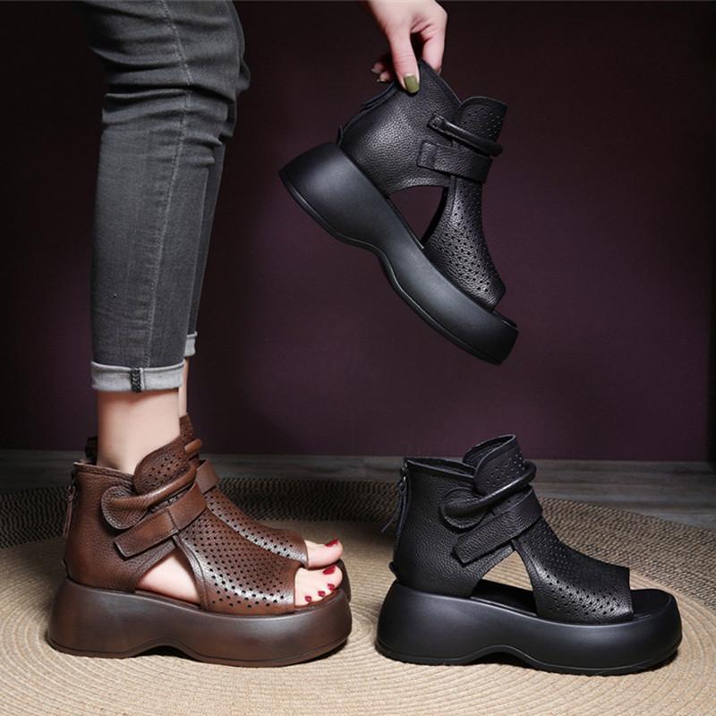 High-Top Roman Shoes Platform Heel Retro Hollow Women's Sandals | GlamzLife
