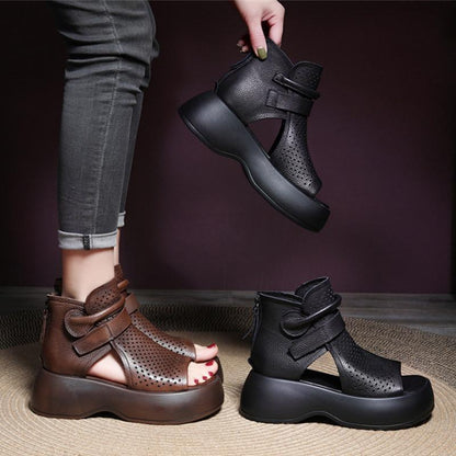 High-Top Roman Shoes Platform Heel Retro Hollow Women's Sandals | GlamzLife