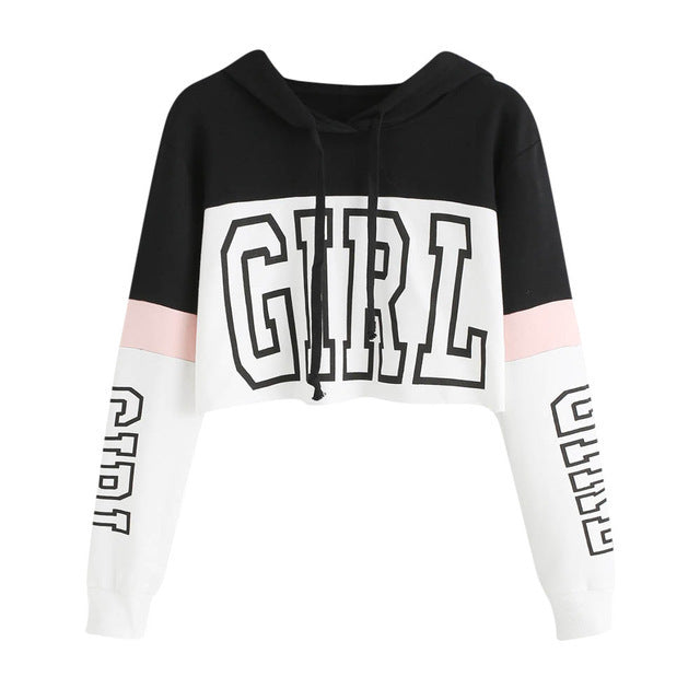 Letter Print Cropped Hoodie For Women's | GlamzLife
