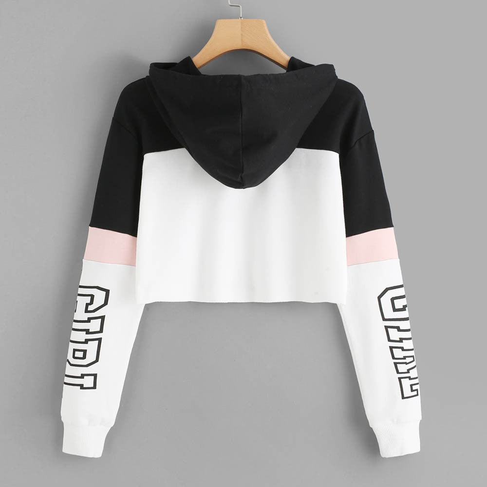 Letter Print Cropped Hoodie For Women's | GlamzLife