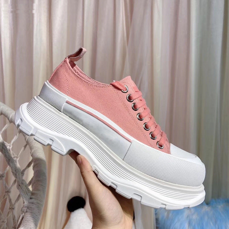 McQueen Canvas Shoes Thick-soled Increased Platform Lace-up Sports Daddy Shoes | GlamzLife