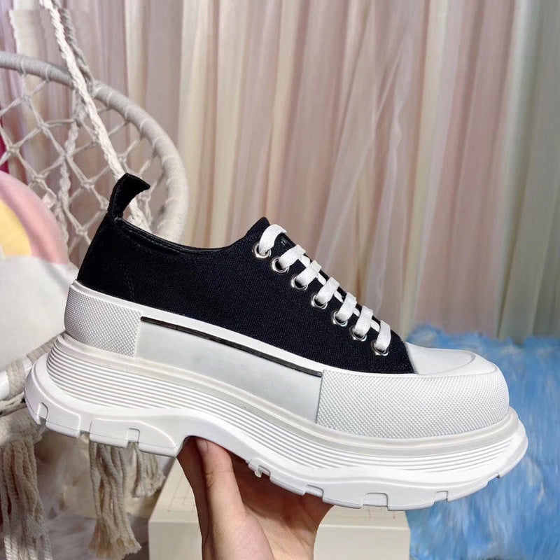 McQueen Canvas Shoes Thick-soled Increased Platform Lace-up Sports Daddy Shoes | GlamzLife
