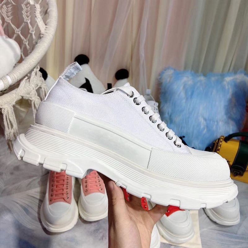 McQueen Canvas Shoes Thick-soled Increased Platform Lace-up Sports Daddy Shoes | GlamzLife