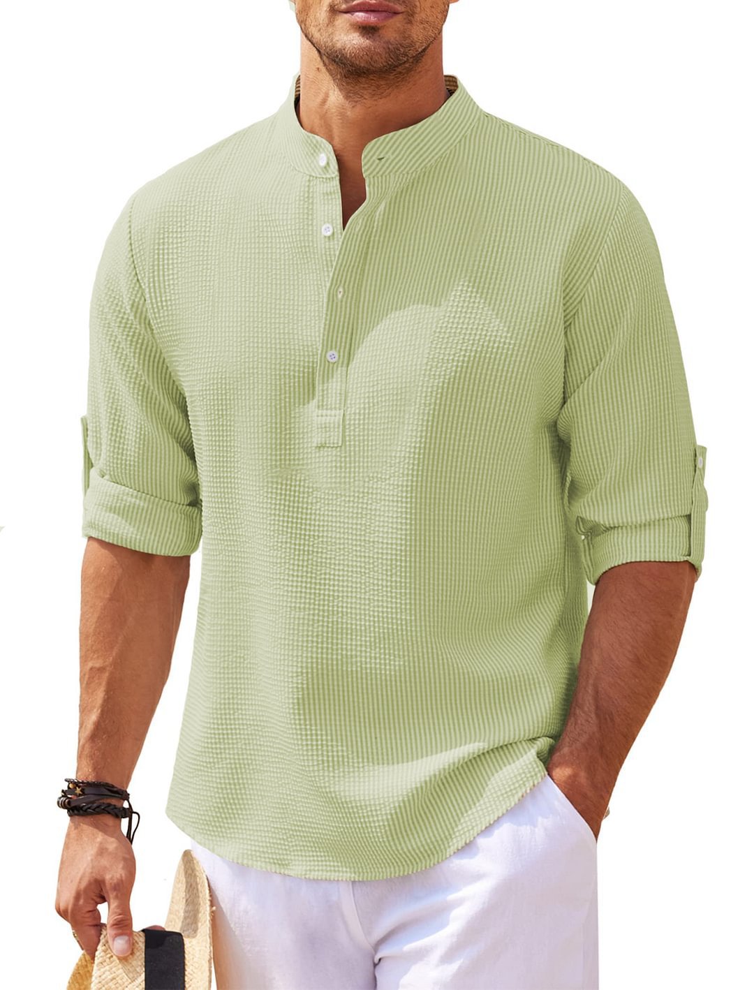 Men's Long Sleeve Stand Collar Solid Color Shirt | GlamzLife
