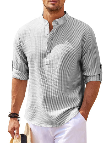 Men's Long Sleeve Stand Collar Solid Color Shirt | GlamzLife