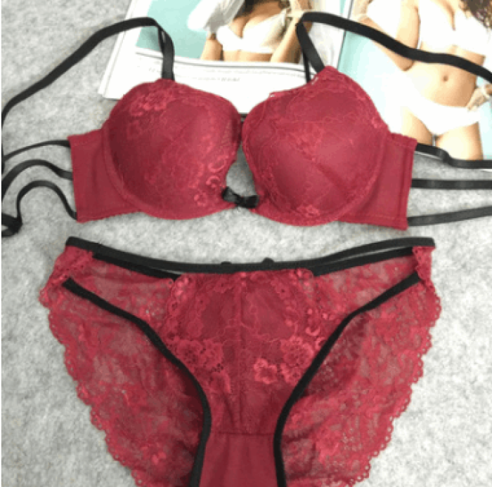 Non-Convertible Straps Push Up Bra Set | Red | GlamzLife