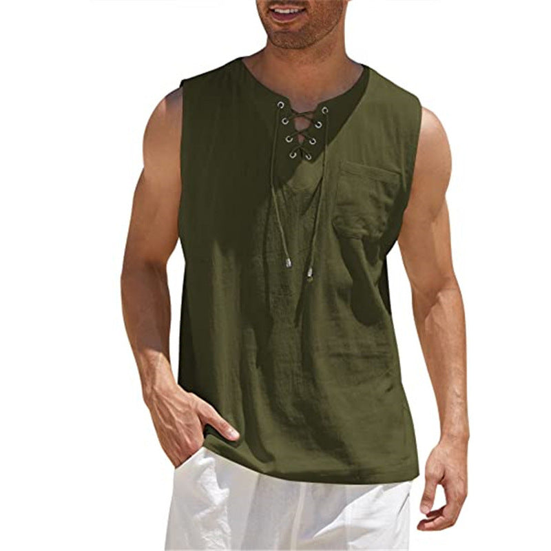 Tank Vest Men's Shirt Collar Tie Short Sleeve T-Shirt | GlamzLife