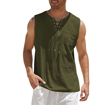 Tank Vest Men's Shirt Collar Tie Short Sleeve T-Shirt | GlamzLife