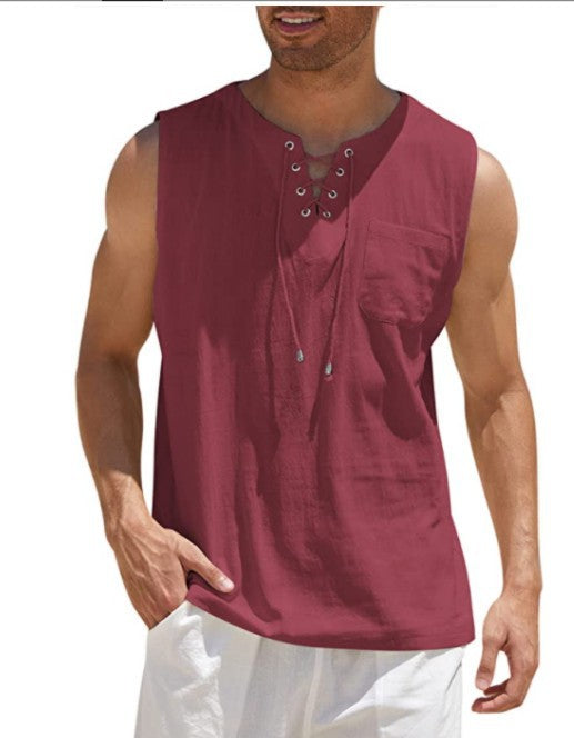 Tank Vest Men's Shirt Collar Tie Short Sleeve T-Shirt | GlamzLife