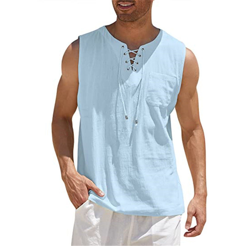 Tank Vest Men's Shirt Collar Tie Short Sleeve T-Shirt | GlamzLife