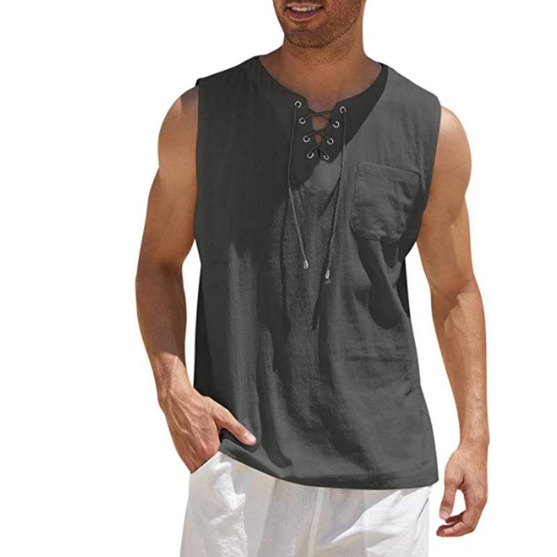 Tank Vest Men's Shirt Collar Tie Short Sleeve T-Shirt | GlamzLife