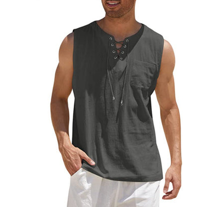 Tank Vest Men's Shirt Collar Tie Short Sleeve T-Shirt | GlamzLife