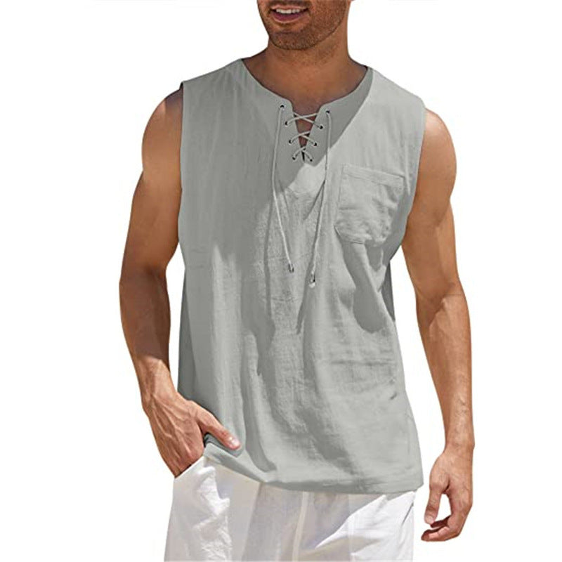 Tank Vest Men's Shirt Collar Tie Short Sleeve T-Shirt | GlamzLife