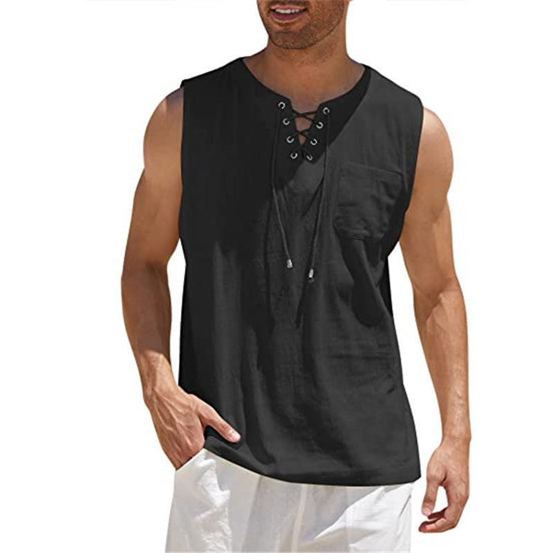 Tank Vest Men's Shirt Collar Tie Short Sleeve T-Shirt | GlamzLife