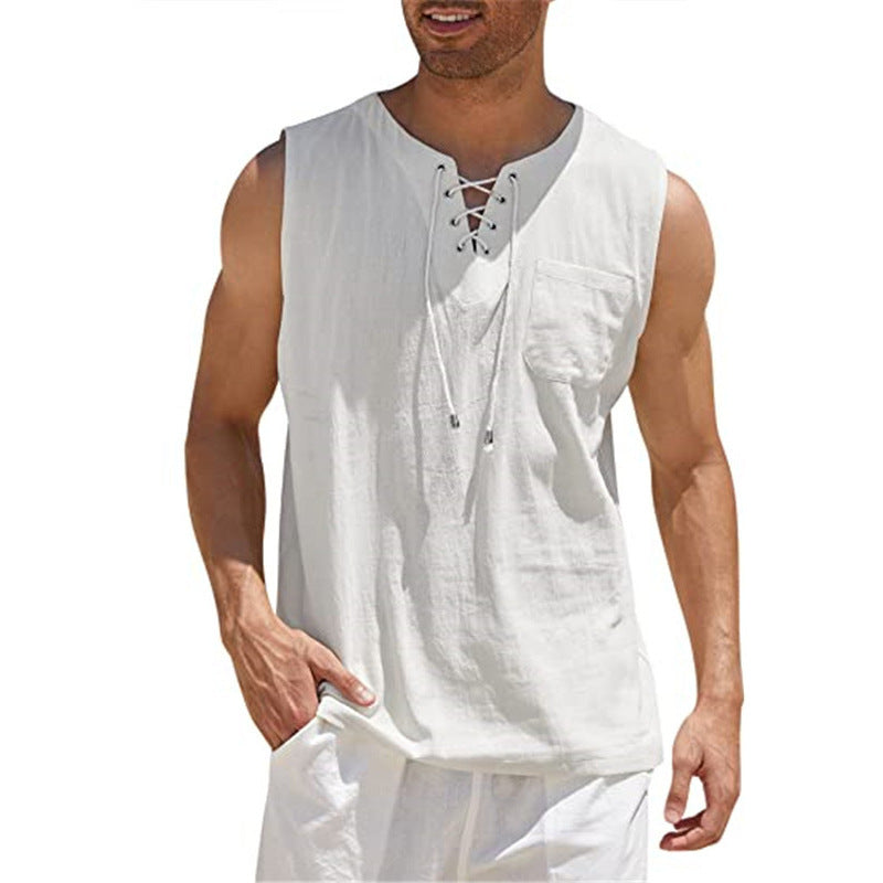 Tank Vest Men's Shirt Collar Tie Short Sleeve T-Shirt | GlamzLife