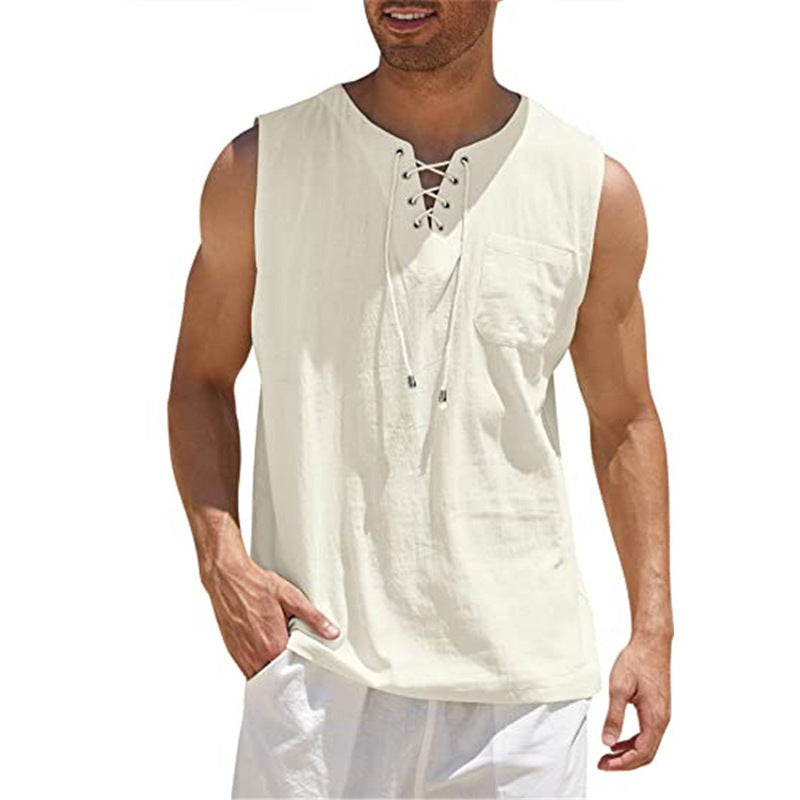 Tank Vest Men's Shirt Collar Tie Short Sleeve T-Shirt | GlamzLife