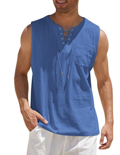Tank Vest Men's Shirt Collar Tie Short Sleeve T-Shirt | GlamzLife