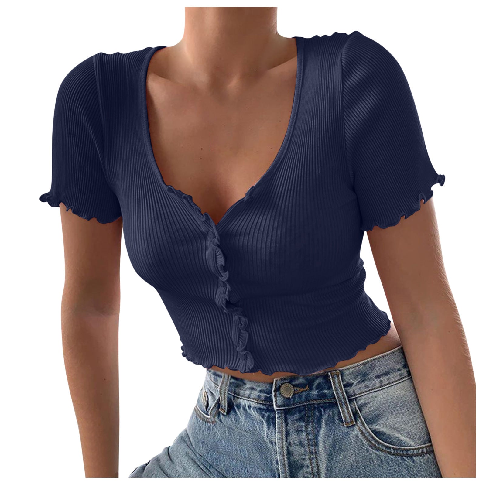 V-Neck Ruffles Short Sleeve Crop Top | GlamzLife