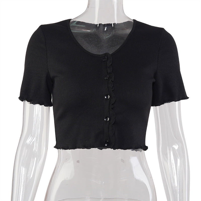 V-Neck Ruffles Short Sleeve Crop Top | GlamzLife