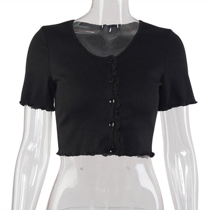 V-Neck Ruffles Short Sleeve Crop Top | GlamzLife