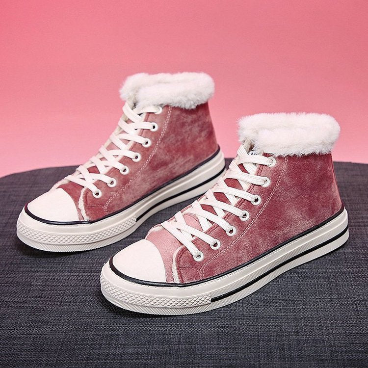 Velvet Thick Leopard Print Women's Sneakers | GlamzLife