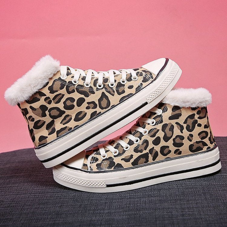 Velvet Thick Leopard Print Women's Sneakers | GlamzLife