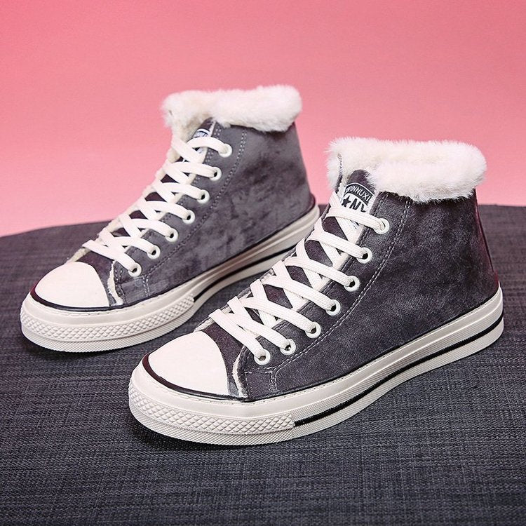 Velvet Thick Leopard Print Women's Sneakers | GlamzLife