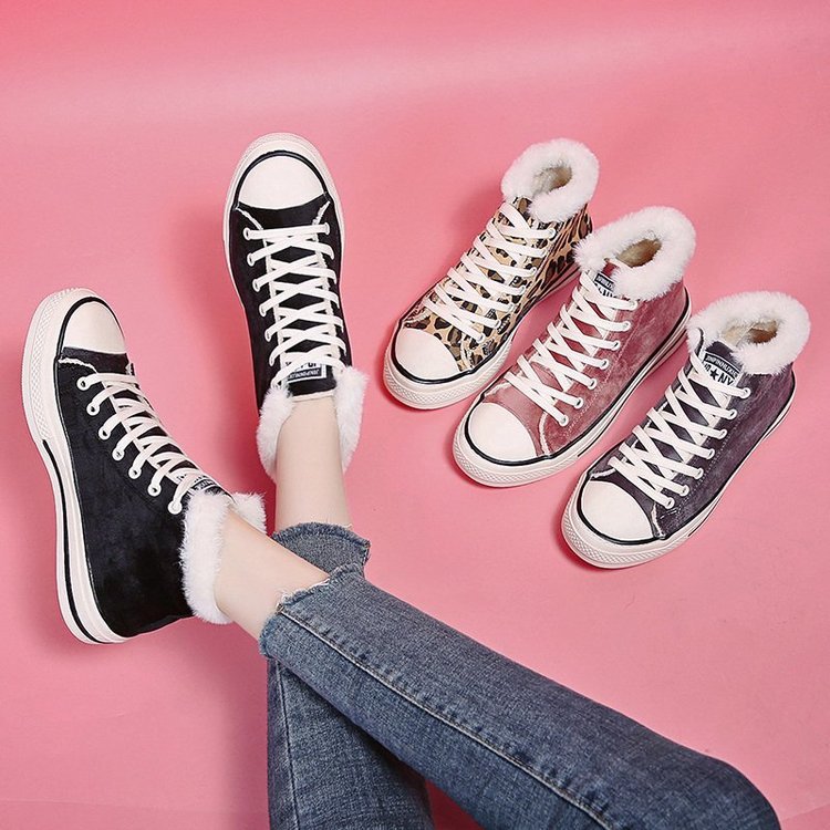 Velvet Thick Leopard Print Women's Sneakers | GlamzLife