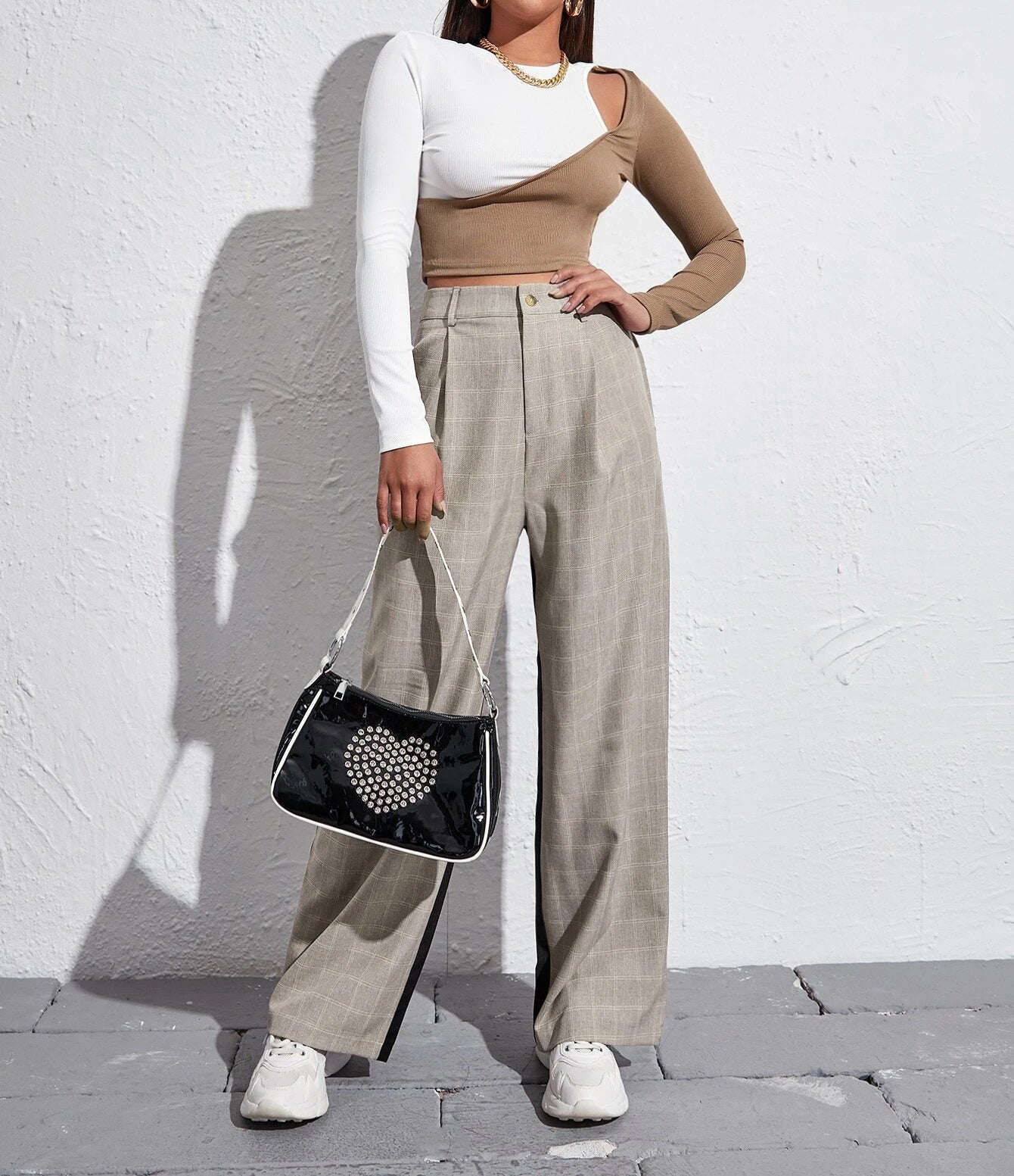 White & BaLong-Sleeved Strapless T-Shirt | GlamzLife