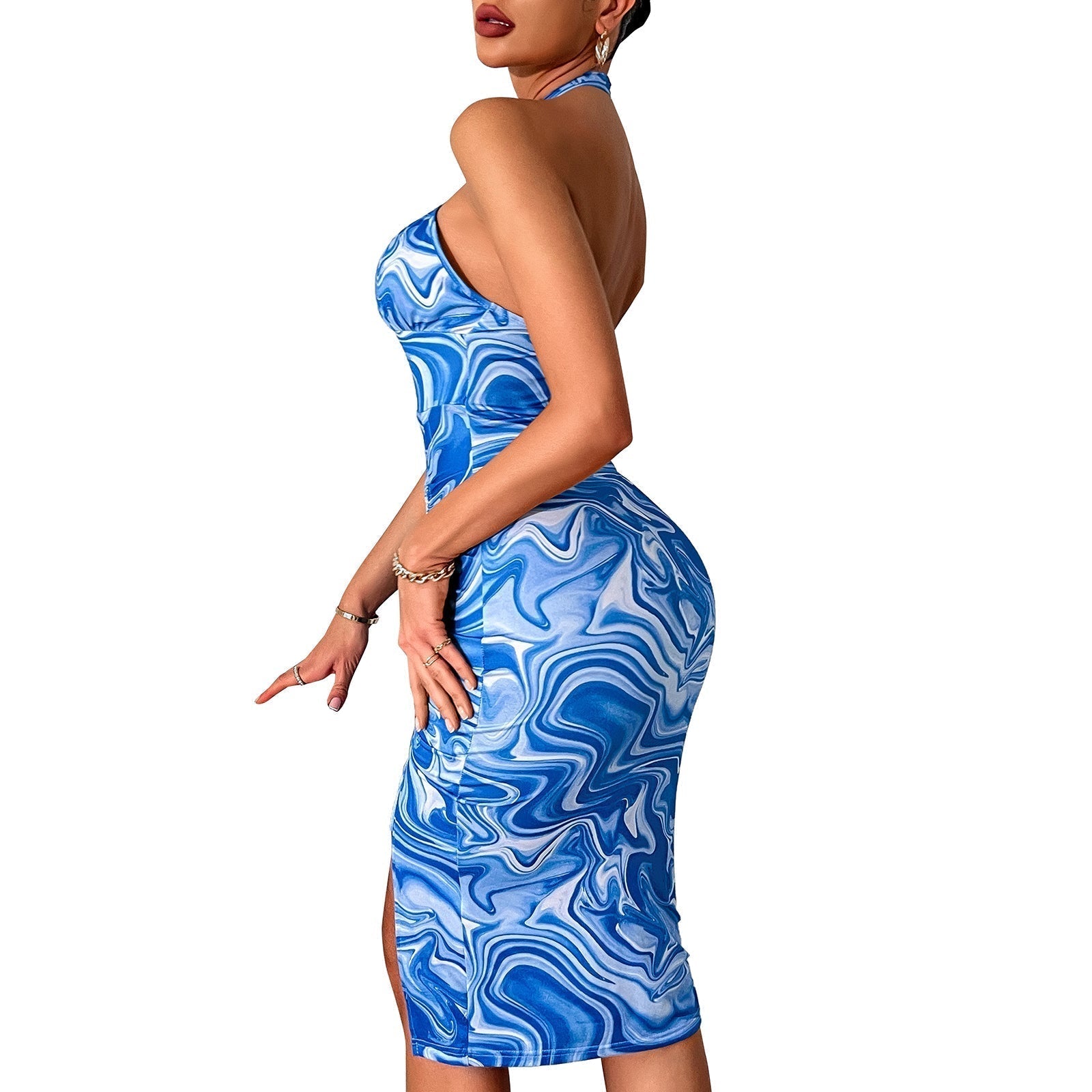 Women' Halterneck Side Slit Short Dress | GlamzLife
