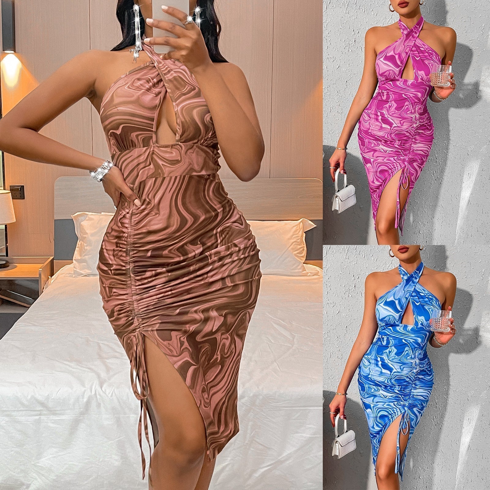 Women' Halterneck Side Slit Short Dress | GlamzLife