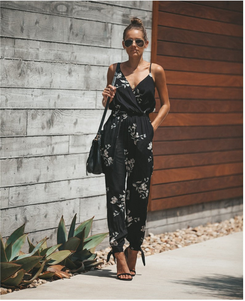 Women's Flowers Print Spaghetti Strap Romper | GlamzLife
