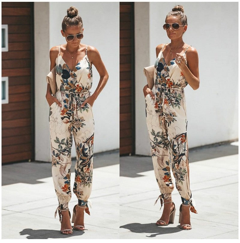 Women's Flowers Print Spaghetti Strap Romper | GlamzLife