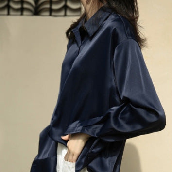 Women's Long-sleeved Satin Shirt | GlamzLife