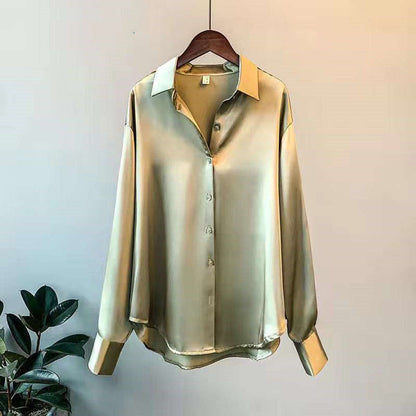 Women's Long-sleeved Satin Shirt | GlamzLife
