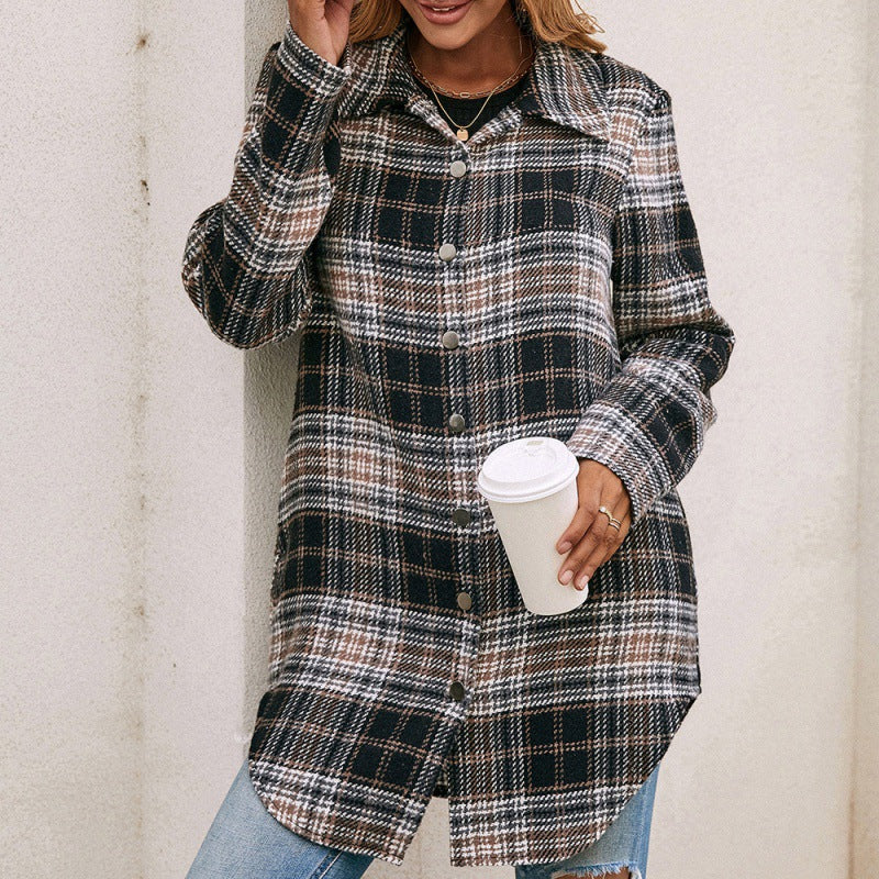 Women's Loose Casual Plush Plaid Shirt | GlamzLife