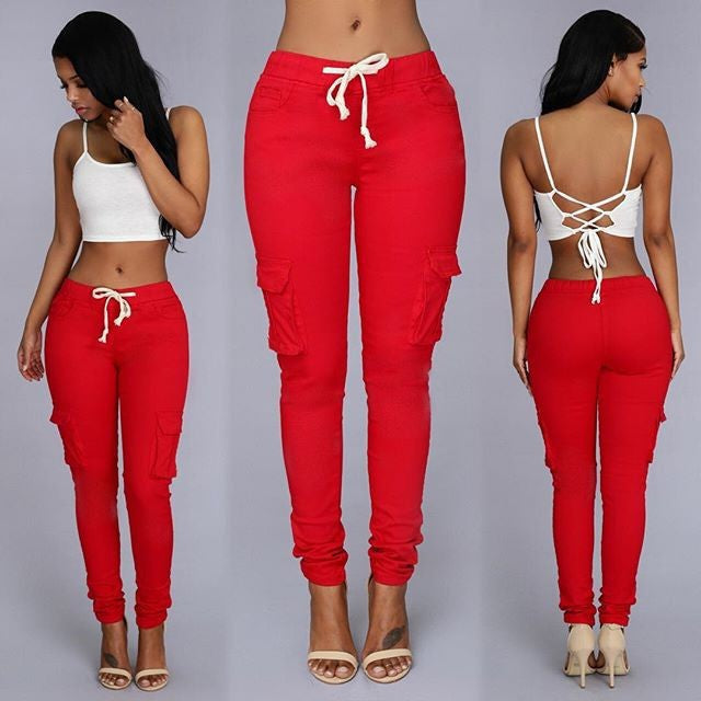 Women's Multi Pockets Casual Trouser | Gules | GlamzLife