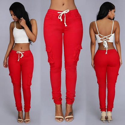 Women's Multi Pockets Casual Trouser | Gules | GlamzLife