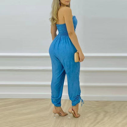 Women's Sleeveless Strapless Denim Jumpsuit | GlamzLife