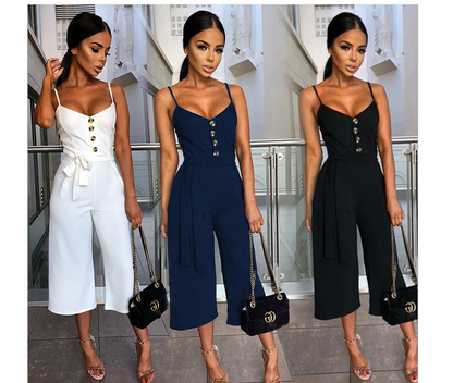 Women's Solid Color Halter Straps Jumpsuit | GlamzLife