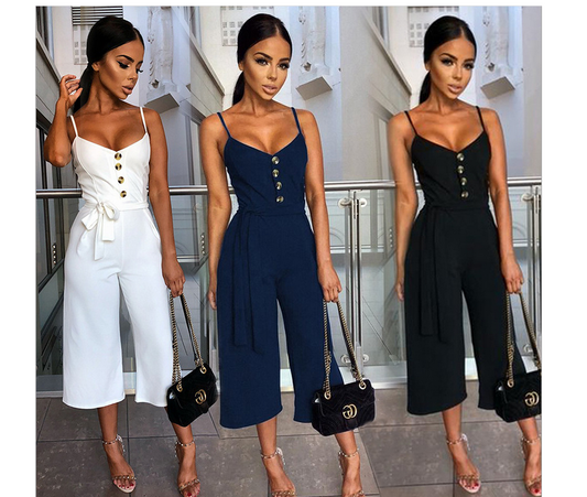 Women's Solid Color Halter Straps Jumpsuit | GlamzLife